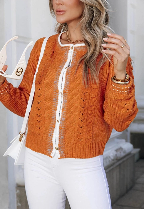 Casaco Tricot Tielen Laranja Feminino