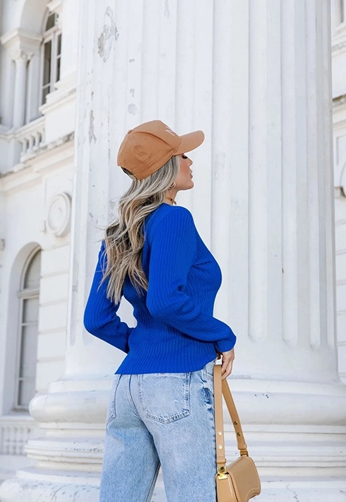 Blusa Tricot Canelada Lais Azul