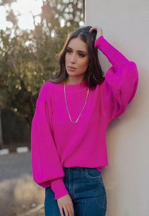 Blusa Tricot Rafaela Rosa Neon Feminino