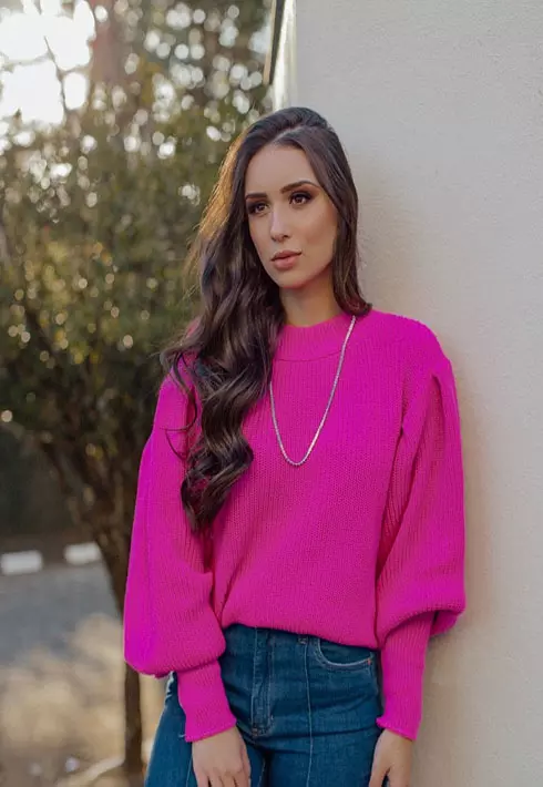 Blusa Tricot Rafaela Rosa Neon