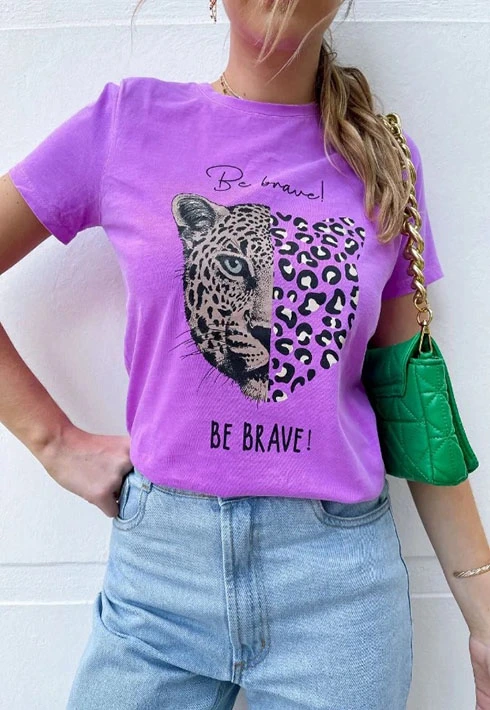 T-shirt Estonada Tigre Roxo Feminino