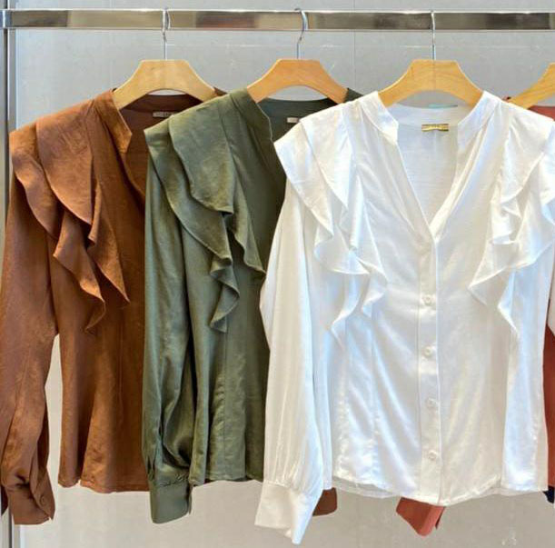 Camisa Babados Verde Oliva Feminino