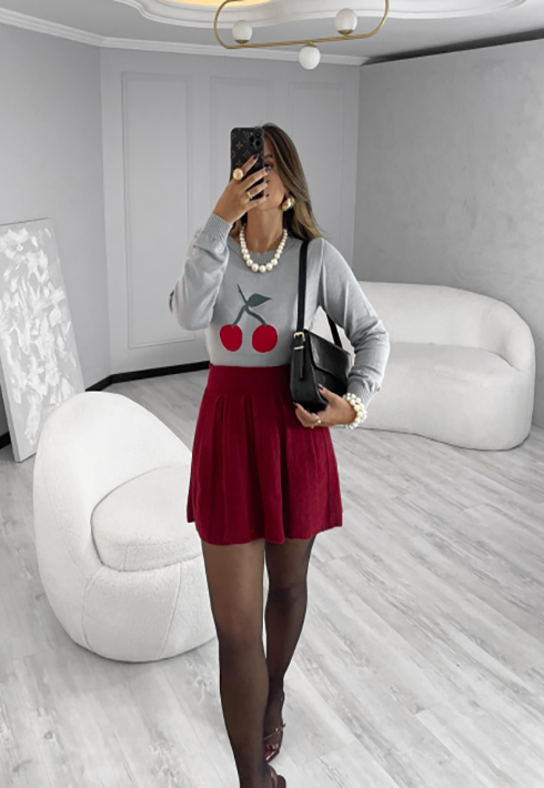 Blusa Tricot Cereja Carmen Cinza Feminino