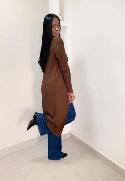 Maxi Cardigan Tricot Melina Marrom